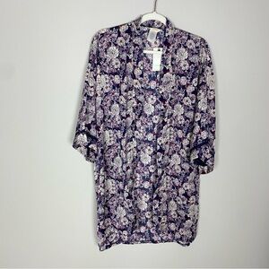Lucky Brand Floral Kimono Purple Floral Bloom Robe Open Front Lightweight